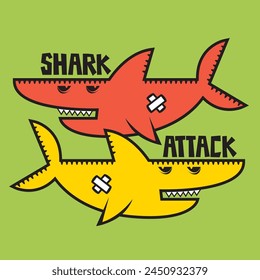 dual cartoon shark and shark attack warning vector