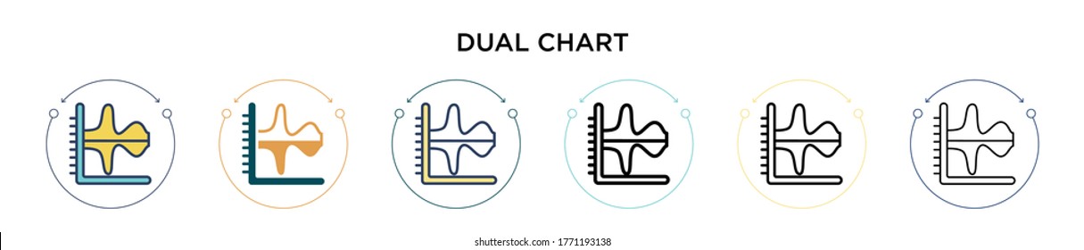 Dual chart icon in filled, thin line, outline and stroke style. Vector illustration of two colored and black dual chart vector icons designs can be used for mobile, ui, web