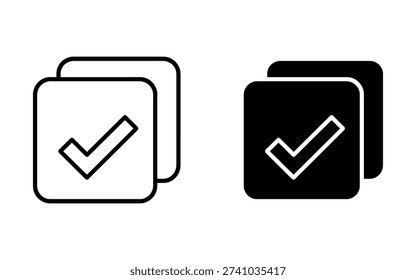 Dual checkmark boxes icon vector set. Task verification, completed documents, and multiple approval symbol for workflow management. Vector Illustration.