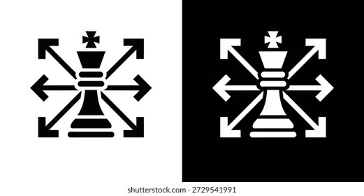 Dual chess piece designs with arrows create a bold and visually compelling graphic.