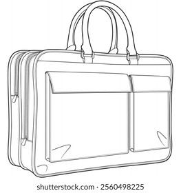 Dual compartment briefcase flat sketch vector illustration technical cad drawing template