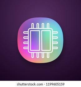 Dual core processor app icon. X2 microprocessor. Microchip, chipset. CPU. Central processing unit. Computer processor. Integrated circuit. UI/UX interface. Application. Vector isolated illustration