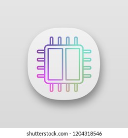 Dual core processor app icon. X2 microprocessor. Microchip, chipset. CPU. Central processing unit. Computer processor. Integrated circuit. UI/UX interface. Application. Vector isolated illustration