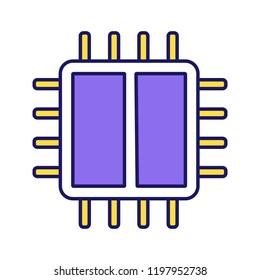 Dual core processor color icon. X2 microprocessor. Microchip, chipset. CPU. Central processing unit. Computer, phone processor. Integrated circuit. Isolated vector illustration