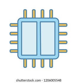 Dual core processor color icon. X2 microprocessor. Microchip, chipset. CPU. Central processing unit. Computer, phone processor. Integrated circuit. Isolated vector illustration