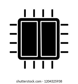 Dual core processor glyph icon. X2 microprocessor. Microchip, chipset. CPU. Computer, phone processor. Integrated circuit. Silhouette symbol. Negative space. Vector isolated illustration