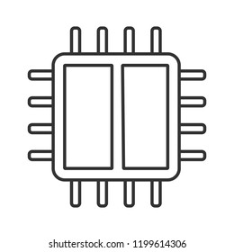 Dual core processor linear icon. X2 microprocessor. Thin line illustration. Microchip, chipset. CPU. Computer processor. Integrated circuit. Contour vector isolated outline drawing. Editable stroke