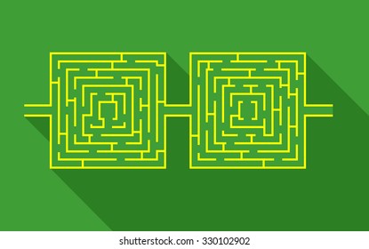 dual difficult and long maze educational game like glasses green