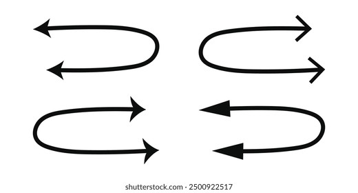 Dual, Double Arrow. Black arrow icon isolated on white background. Horizontal dual long straight , right and left side arrow signs. Arrow indicated the direction symbol. Eps 10.