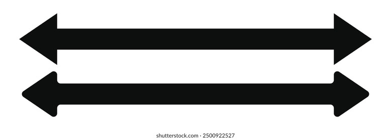 Dual, Double Arrow. Black arrow icon isolated on white background. Horizontal dual long straight , right and left side arrow signs. Arrow indicated the direction symbol. Eps 10.