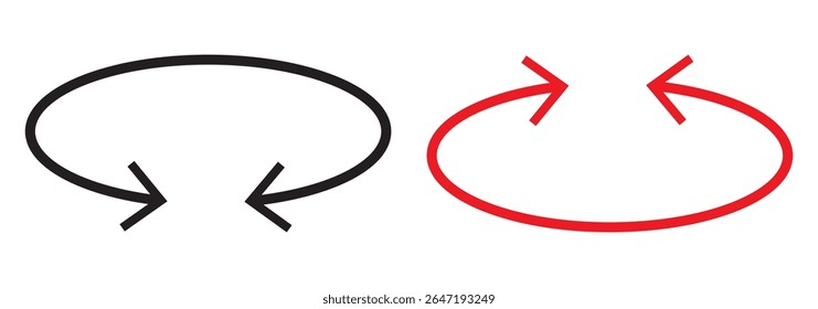 Seta semicírculo dupla de extremidade dupla. Seta dupla lateral redonda e semicircular. Ilustração vetorial.