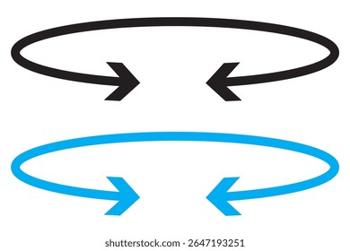 Seta semicírculo dupla de extremidade dupla. Seta dupla lateral redonda e semicircular. Ilustração vetorial.