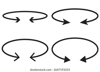 Seta semicírculo dupla de extremidade dupla. Seta dupla lateral redonda e semicircular. Ilustração vetorial.