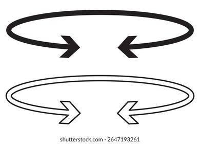 Seta semicírculo dupla de extremidade dupla. Seta dupla lateral redonda e semicircular. Ilustração vetorial.