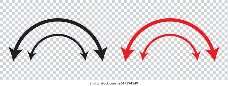 Seta semicírculo dupla de extremidade dupla. Seta dupla lateral redonda e semicircular. Ilustração vetorial.