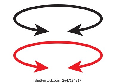 Seta semicírculo dupla de extremidade dupla. Seta dupla lateral redonda e semicircular. Ilustração vetorial.