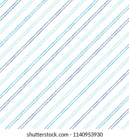 Dual, doubled, twin diagonal parallel stripes, pinstripes seamless repeat pattern. Brush, chalk drawn navy blue oblique, tilted thin lines, inclined streaks, bars background. Striped dynamic texture.