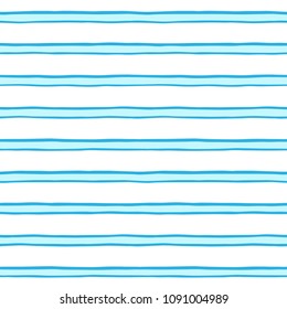 Dual, doubled, twin doodle style stripes, pinstripes seamless vector repeat pattern. Uneven lines, streaks, bars, strips. Sea, marine, navy summer background. Shades of blue striped endless texture.
