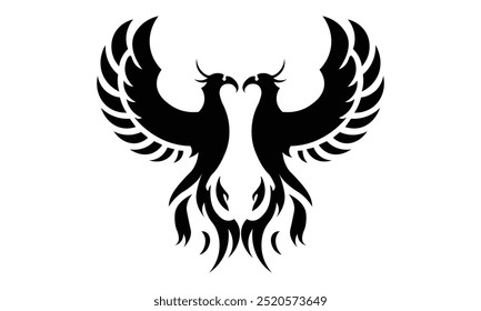 Dual drawn phoenix silhouette free vector