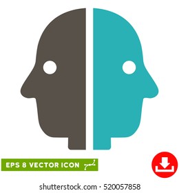 Dual Face EPS vector icon. Illustration style is flat iconic bicolor grey and cyan symbol on white background.