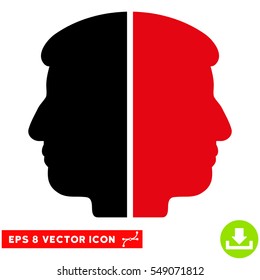 Dual Face EPS vector icon. Illustration style is flat iconic bicolor intensive red and black symbol on white background.