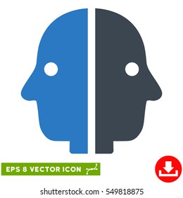 Dual Face EPS vector icon. Illustration style is flat iconic bicolor smooth blue symbol on white background.