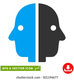 Dual Face EPS vector pictograph. Illustration style is flat iconic bicolor blue and gray symbol on white background.