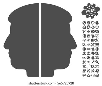 Dual Face icon with bonus configuration symbols. Vector illustration style is flat iconic gray symbols on white background.