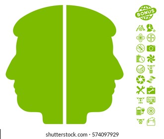 Dual Face icon with bonus copter service pictograms. Vector illustration style is flat iconic symbols on white background.