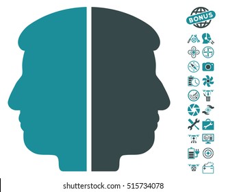 Dual Face icon with bonus flying drone tools pictograph collection. Vector illustration style is flat iconic symbols on white background.