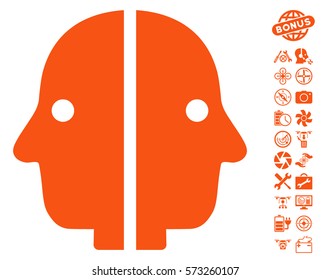 Dual Face icon with bonus flying drone tools icon set. Vector illustration style is flat iconic symbols on white background.
