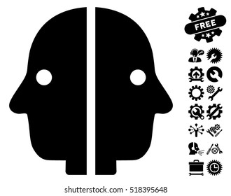 Dual Face icon with bonus setup tools design elements. Vector illustration style is flat iconic black symbols on white background.