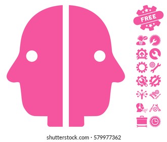 Dual Face icon with bonus setup tools design elements. Vector illustration style is flat iconic pink symbols on white background.