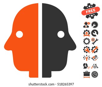Dual Face pictograph with bonus configuration graphic icons. Vector illustration style is flat iconic orange and gray symbols on white background.