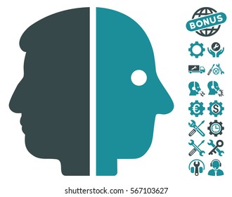 Dual Face pictograph with bonus configuration pictograph collection. Vector illustration style is flat iconic soft blue symbols on white background.