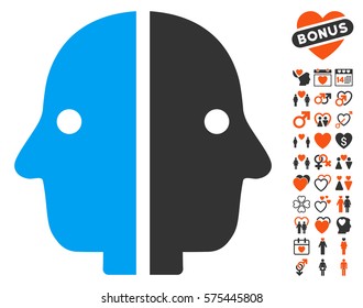 Dual Face pictograph with bonus love pictograph collection. Vector illustration style is flat iconic symbols for web design, app user interfaces.