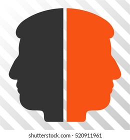 Dual Face vector icon. Illustration style is flat iconic bicolor orange and gray symbol on a hatched transparent background.