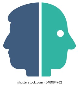 Dual Face vector icon. Style is flat graphic bicolor symbol, cobalt and cyan colors, white background.