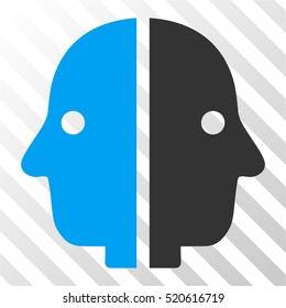 Dual Face vector pictogram. Illustration style is flat iconic bicolor blue and gray symbol on a hatched transparent background.