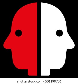 Dual Face vector pictogram. Style is flat graphic bicolor symbol, red and white colors, black background.