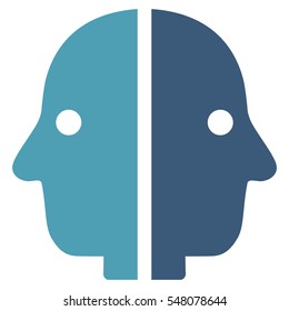 Dual Face vector pictogram. Style is flat graphic bicolor symbol, cyan and blue colors, white background.