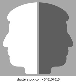 Dual Face vector pictogram. Style is flat graphic bicolor symbol, dark gray and white colors, silver background.