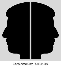 Dual Face vector pictogram. Style is flat graphic symbol, black color, light gray background.