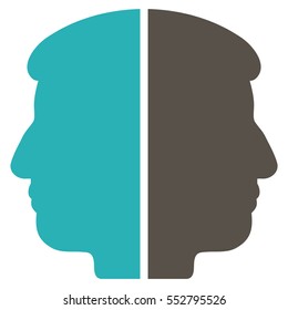 Dual Face vector pictogram. Style is flat graphic bicolor symbol, grey and cyan colors, white background.