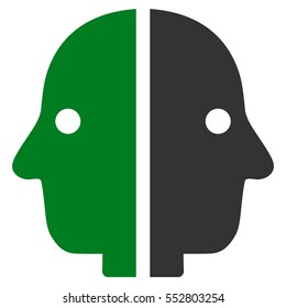 Dual Face vector pictogram. Style is flat graphic bicolor symbol, green and gray colors, white background.