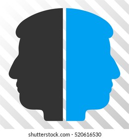 Dual Face vector pictograph. Illustration style is flat iconic bicolor blue and gray symbol on a hatched transparent background.