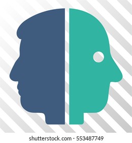 Dual Face vector pictograph. Illustration style is flat iconic bicolor cobalt and cyan symbol on a hatch transparent background.