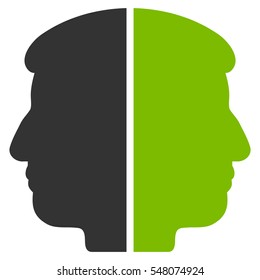 Dual Face vector pictograph. Style is flat graphic bicolor symbol, eco green and gray colors, white background.