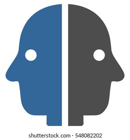 Dual Face vector pictograph. Style is flat graphic bicolor symbol, cobalt and gray colors, white background.