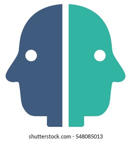 Dual Face vector pictograph. Style is flat graphic bicolor symbol, cobalt and cyan colors, white background.